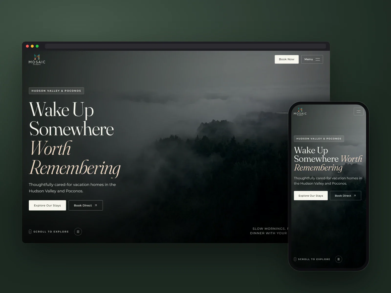 Mosaic Getaways on desktop and mobile — open the case study